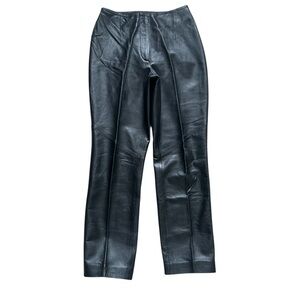 RÉVUE Genuine Leather Straight Leg Pants Black Size 8 Fully Lined Biker Classic